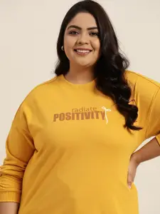 Sztori Plus Size Women Yellow Printed High-Low Sweatshirt