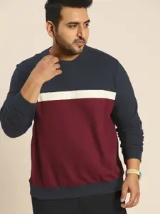 Sztori Men Plus Size  Maroon Colourblocked Sweatshirt