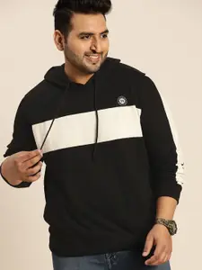 Sztori Men Plus Size  Black Colourblocked Hooded Sweatshirt
