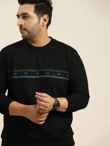 Sztori Men Plus Size Black Printed Hooded Sweatshirt