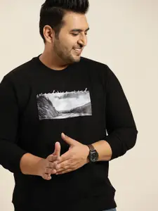 Sztori Men Plus Size Black Printed Sweatshirt