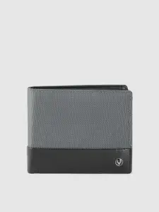 Allen Solly Men Charcoal Grey & Black Colourblocked Leather Two Fold Wallet