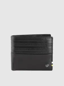 Allen Solly Men Black Striped Leather Two Fold Wallet