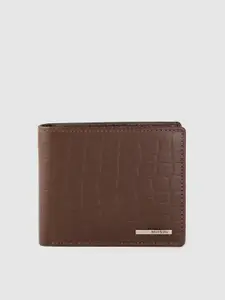 Allen Solly Men Coffee Brown Croc-Textured Leather Two Fold Wallet