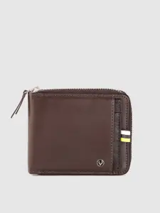 Allen Solly Men Coffee Brown Solid Leather Zip Around Wallet