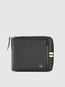 Allen Solly Men Black Solid Leather Zip Around Wallet