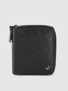 Allen Solly Men Black Textured Leather Zip Around Wallet
