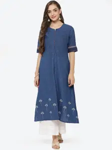Rangriti Women Blue Floral Printed Kurta
