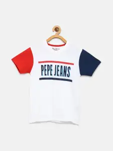 Pepe Jeans Boys White Printed Round Neck Pure Cotton T-shirt