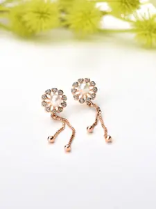 Zaveri Pearls Rose Gold-Plated Cubic Zirconia Studded Floral Drop Earrings