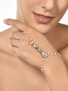 Zaveri Pearls White Gold-Plated Studded & Beaded Ring Bracelet