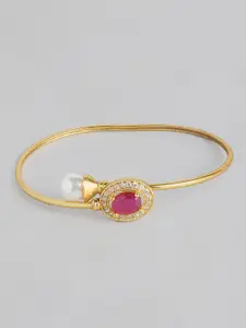 Zaveri Pearls White & Pink Gold-Plated Cubic Zirconia Kada Bracelet