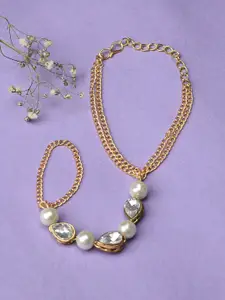 Zaveri Pearls White Gold-Plated Stones & Beads Embellished Ring Bracelet