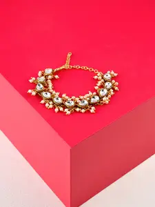 Zaveri Pearls White & Gold-Plated Embellished Wraparound Bracelet
