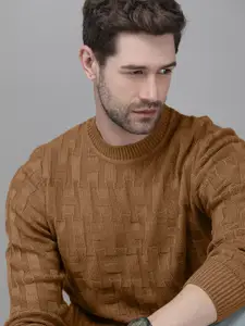 Roadster Men Brown Cable Knit Pullover