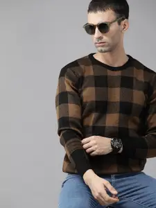 Roadster Men Brown & Black Checked Pullover