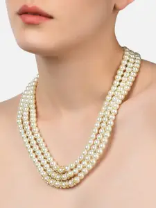 Zaveri Pearls White Gold-Plated Pearls Layered Necklace