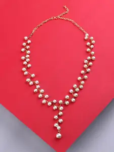 Zaveri Pearls Gold Plated & White Zig Zag Necklace
