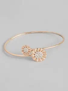 Zaveri Pearls Rose Gold-Plated White Cubic Zirconia Flowers Bangle-Style Bracelet