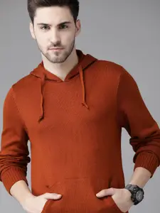 Roadster Men Rust Orange Solid Pullover Sweater