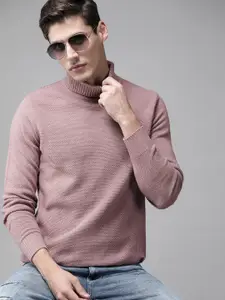 Roadster Men Mauve Self-Design Pullover