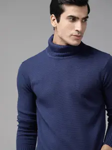 Roadster Men Blue Self-Design Pullover