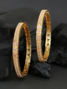 Adwitiya Collection Set of 2 Gold-Plated & Beige Stone-Studded Handcrafted Bangles