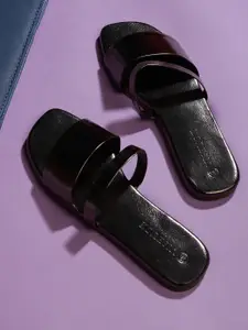 Vishudh Women Gunmetal-Toned Open Toe Flats