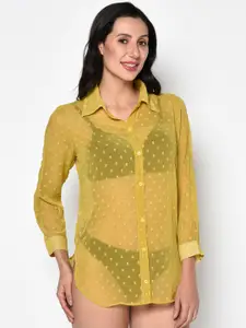 Da Intimo Women Yellow Dobby Weave Swimwear Cover Up Shirt Dress
