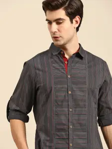 Anouk Men Charcoal Grey Pure Cotton Geometric Printed Casual Shirt