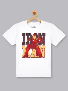 Kids Ville Boys White Iron Man Printed Round Neck Pure Cotton T-shirt