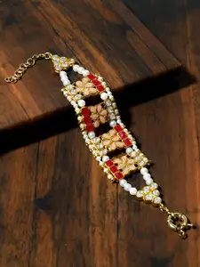 KARATCART Gold-Plated Alloy Kundan Studded Handcrafted Bracelet