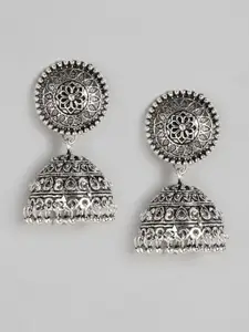 Anouk Oxidised Silver-Plated Textured Dome Shaped Jhumkas