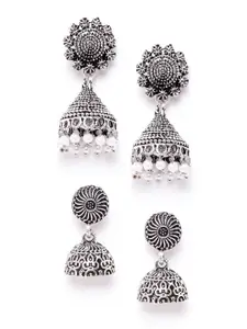 Anouk Set of 2 Oxidised Silver-Plated Textured Dome Shaped Jhumkas