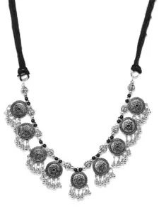 Anouk Oxidised Silver-Toned & Black Tribal Necklace with Ghungroo Beads
