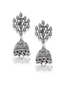 Anouk Oxidised Silver-Plated Textured Beaded Dome Shaped Jhumkas Earrings