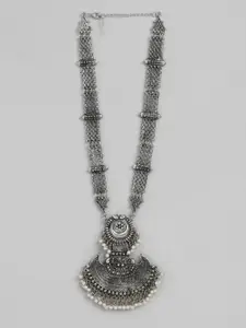 Anouk Silver-Toned Oxidised Beaded Necklace