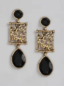 Anouk Black Gold-Plated Beaded Contemporary Drop Earrings