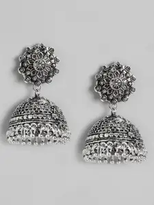 Anouk Silver-Plated Oxidised Textured Dome Shaped Jhumkas