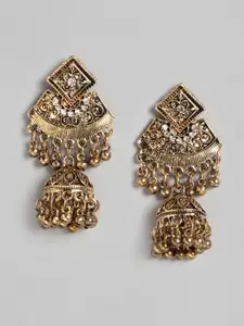 Anouk Gold-Plated Antique Textured Stone Studded Dome Shaped Jhumkas