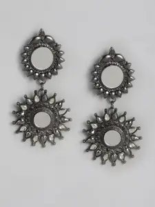 Anouk Oxidised Silver-Plated Mirror Classic Drop Earrings
