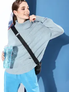 Roadster Women Blue Solid Acrylic Pullover