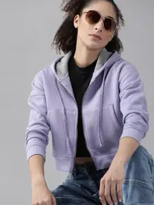 Roadster Roadster Women Lavender Solid Hooded Sweatshirt