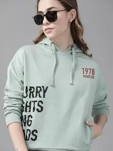 Roadster Women Green & Black Printed Hooded Sweatshirt
