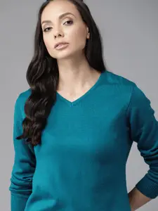 Roadster Women Teal Blue Solid Pullover