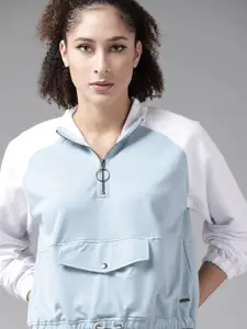 Roadster Women Blue & White Solid Sweatshirt