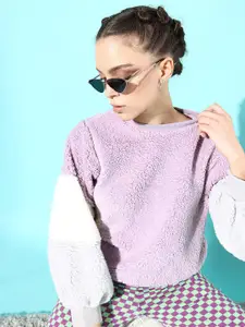 Roadster Women  Lavender Solid Go Fur It Sweatshirt