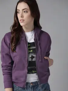 Roadster Women Purple Solid Hooded Sweatshirt