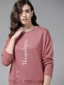 Roadster Women Pink & White Typography Print Sweatshirt