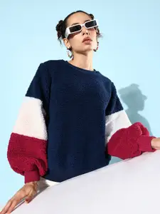 The Roadster Lifestyle Co. Sherpa Sweatshirt With Colourblocked Sleeves